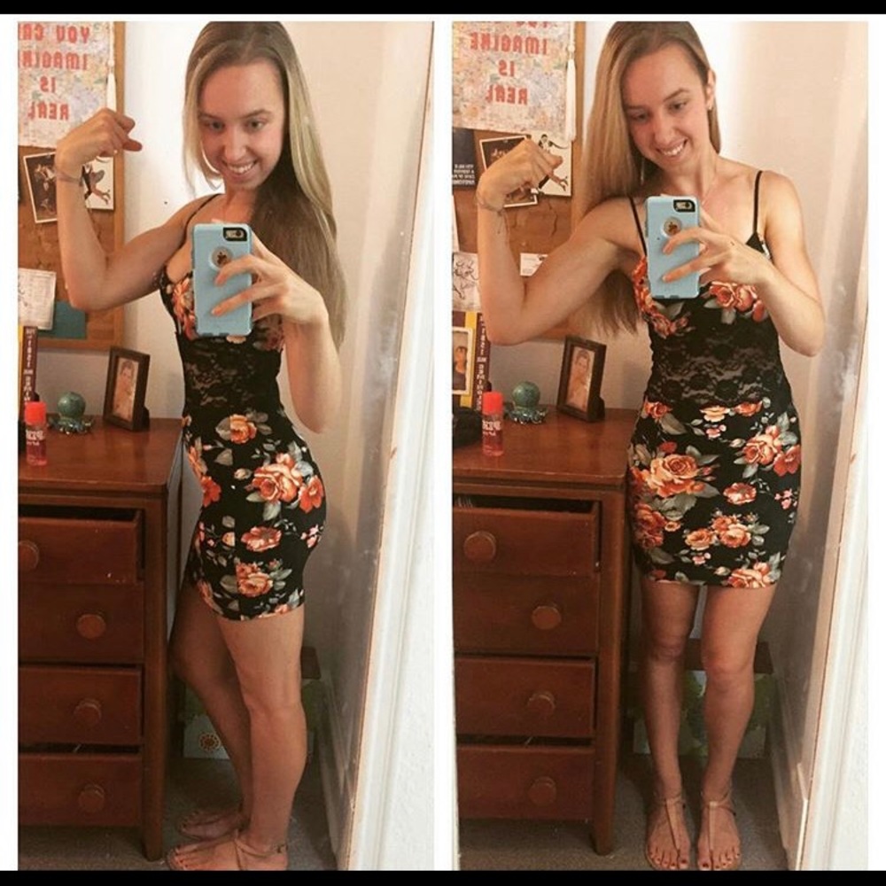 Mesh Panel Floral Bodycon Dress